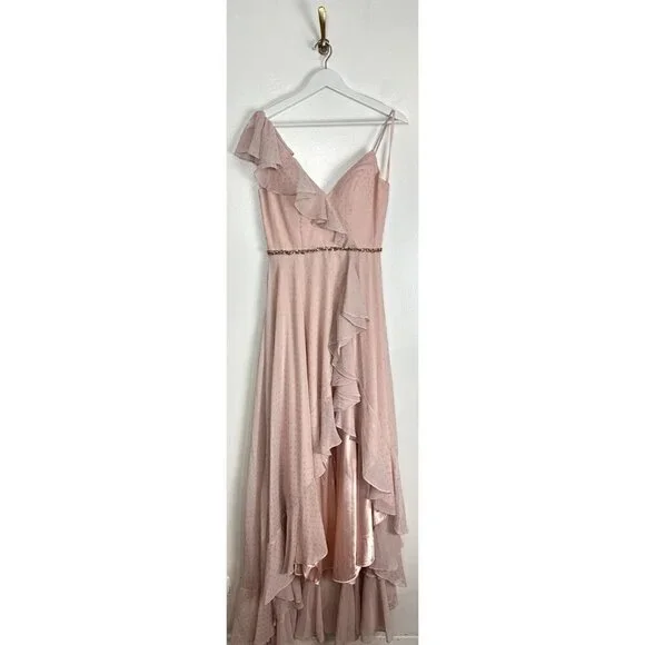 MAC DUGGAL Polka Dot Asymmetrical Ruffle Gown in Salmon Size US 2 - Picture 5 of 12